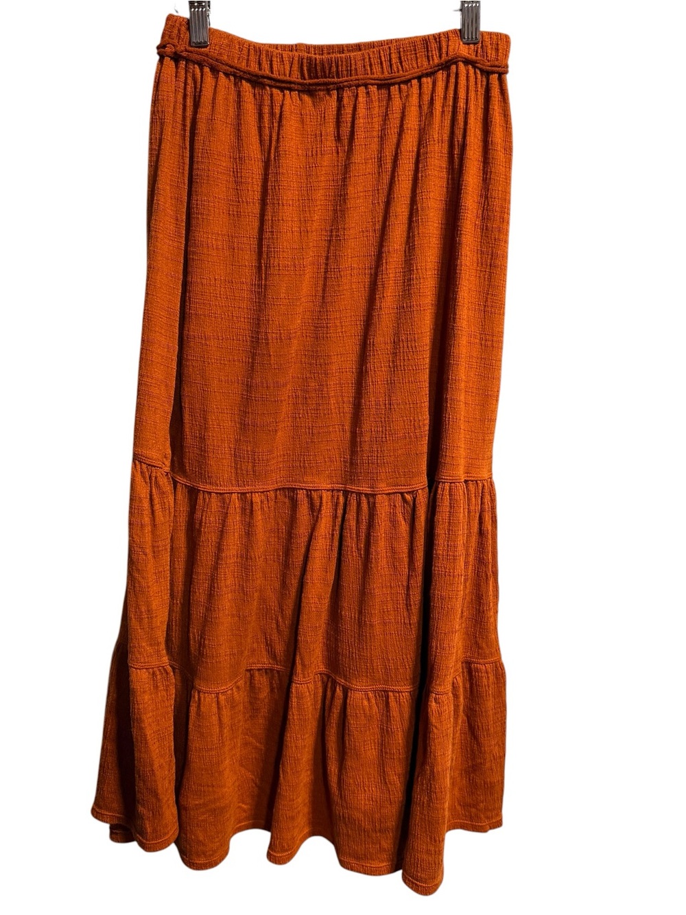 Max Studio Rust Tiered Textured Maxi Skirt  Size S Boho Peasant Hippie Comfort